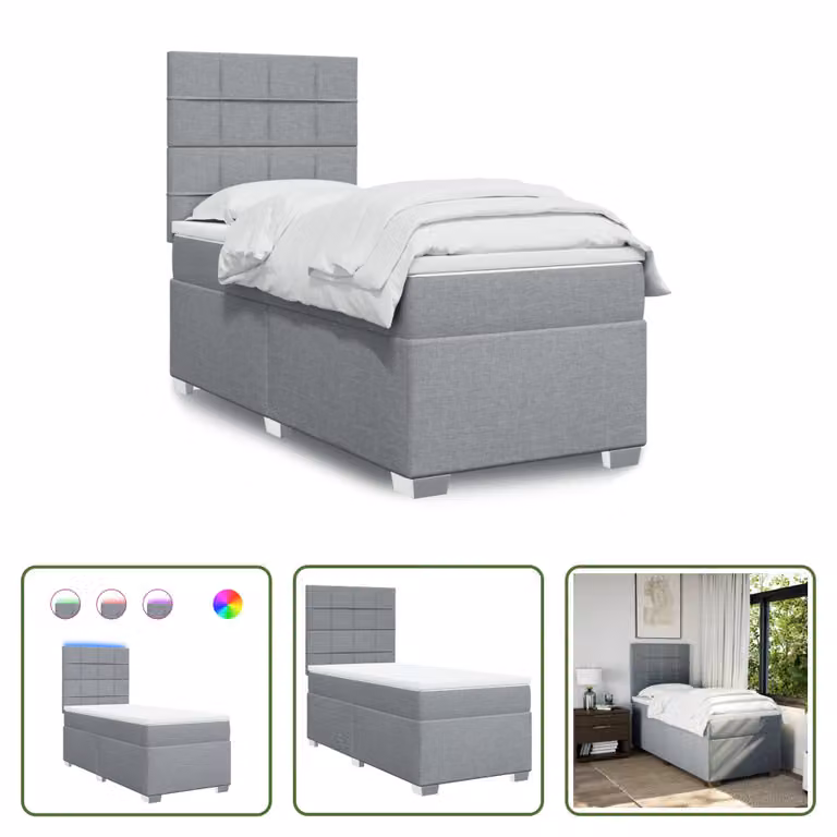 The Living Store Letto a molle con materasso grigio chiaro 90x190 cm in tessuto