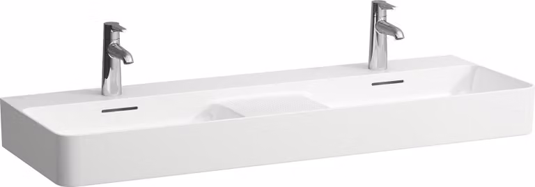LAUFEN VAL lavabo double, 3 trous pour robinets, avec trop-plein, 1200x420mm, zone semi-sèche au centre, H8142827581081, H8142827581081