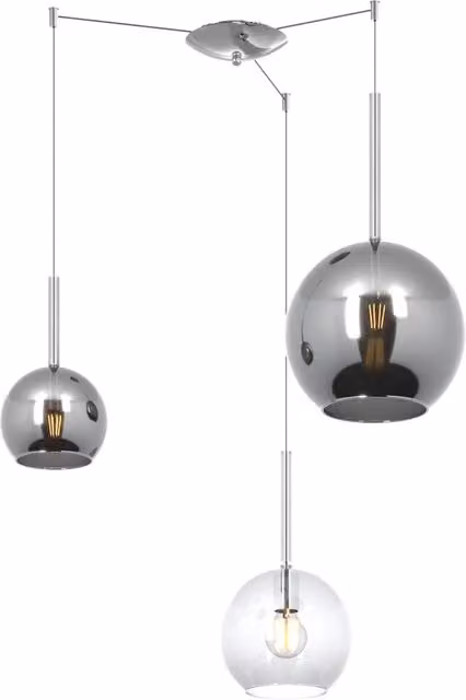 Lampadario Contemporaneo Future Metallo Cromo Vetro Trasp-Cromo 3 Luci E27