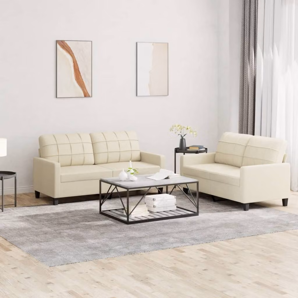 Maison Exclusive - Set divano a 2 posti con cuscini in ecopelle color crema