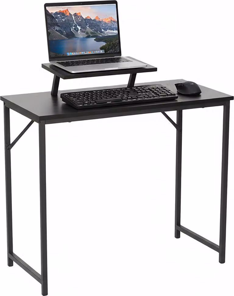 Scrivania Relaxdays con supporto per monitor, dimensioni: 75 x 80 x 40 cm, MDF, metallo, tavolino da lavoro, home office, nero
