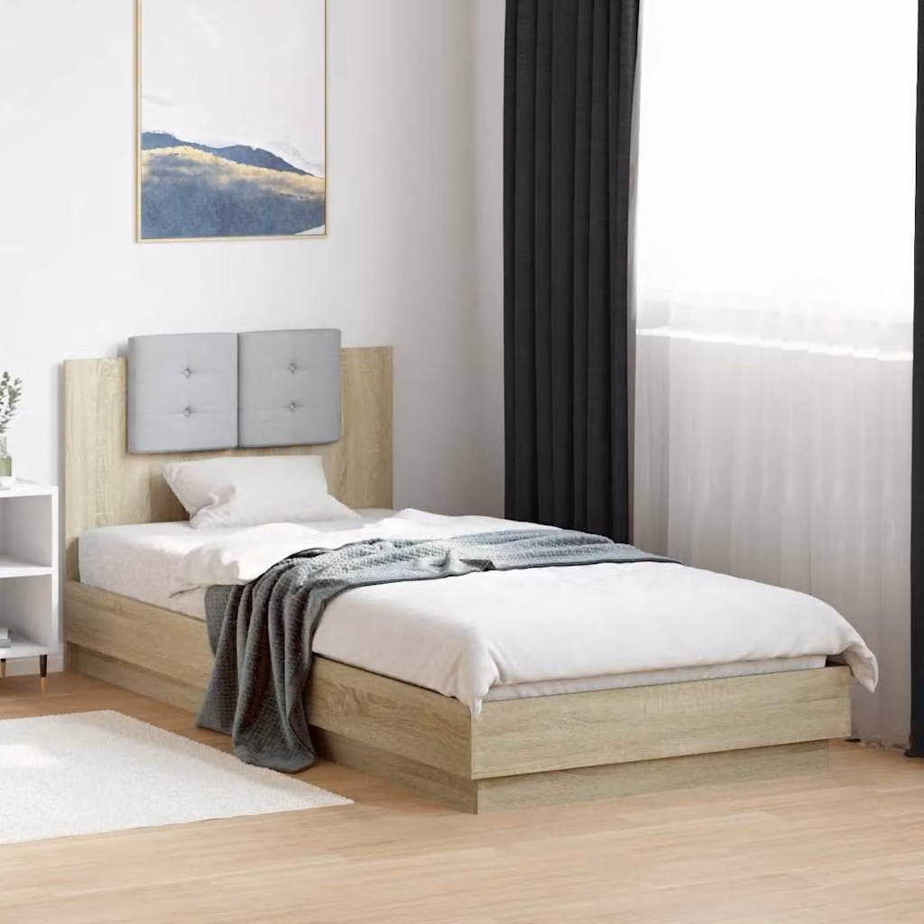 vidaXL Giroletto con Testiera, Illuminazione LED e Porta USB, Rovere Sonoma, L/P/H: 100 x 200 x 103 cm