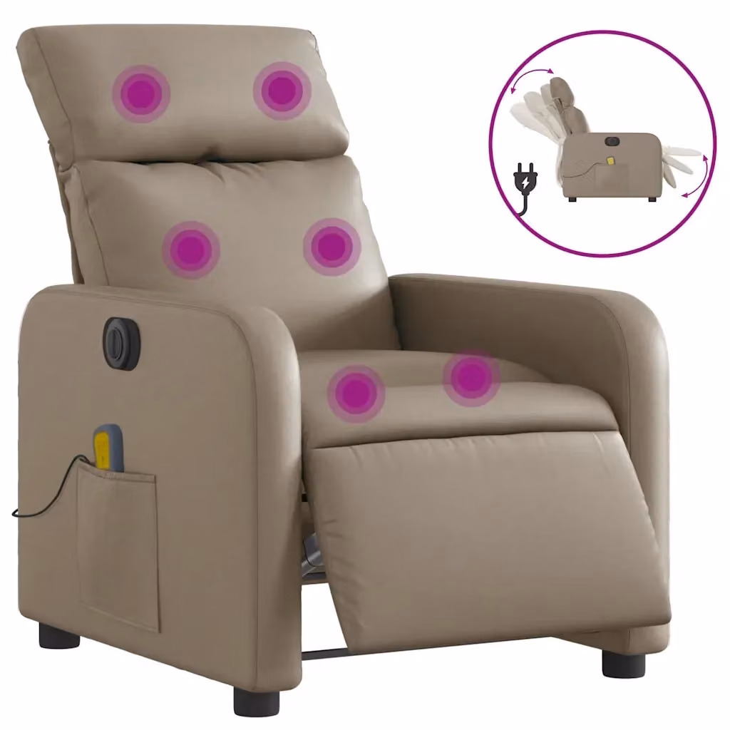 Poltrona Reclinabile con Massaggio Elettrico vidaXL in Similpelle Beige e Marrone – 2