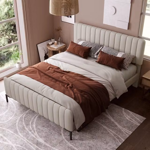 letto imbottito lino grigio beige 180 x 200 cm