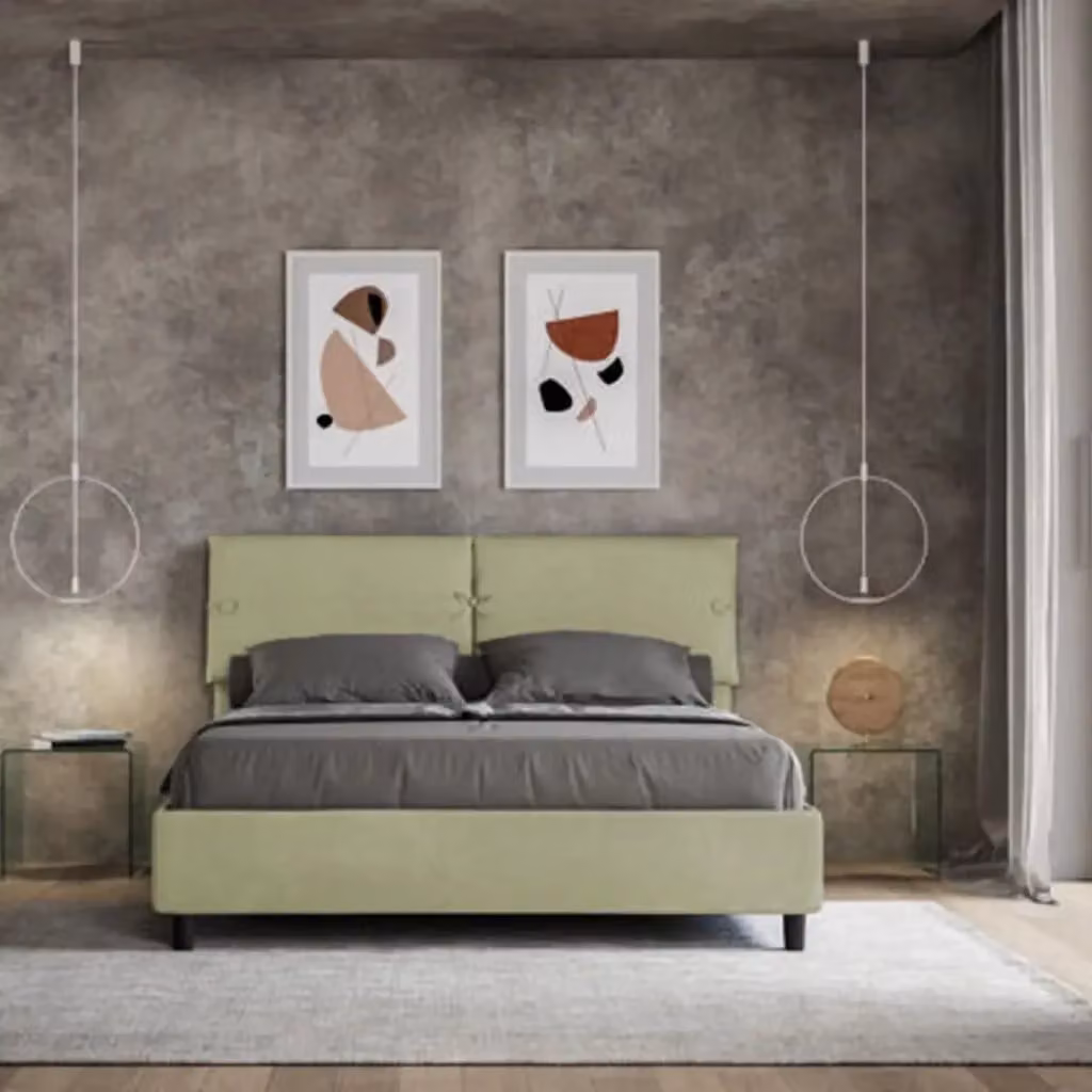 Letto matrimoniale contenitore Sleeper imbottito in microfibra colore tè verde L/P: 160 x 200 cm – 2