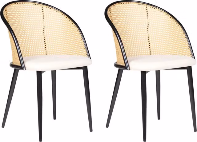 Set di 2 sedie da pranzo BELIANI con seduta in tessuto beige e struttura in metallo nero effetto legno stile retrò per soggiorno e sala da pranzo