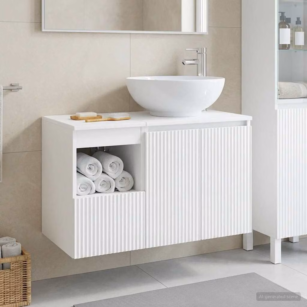 Set di mobili per il bagno vidaXL composto da mobile lavabo e pensile a parete, design moderno in bianco lucido