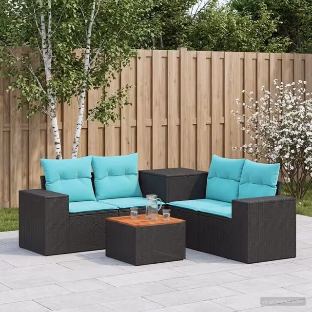 Set di divani 6 pz Nero e Blu 55 x 55 x 37 cm 3447558