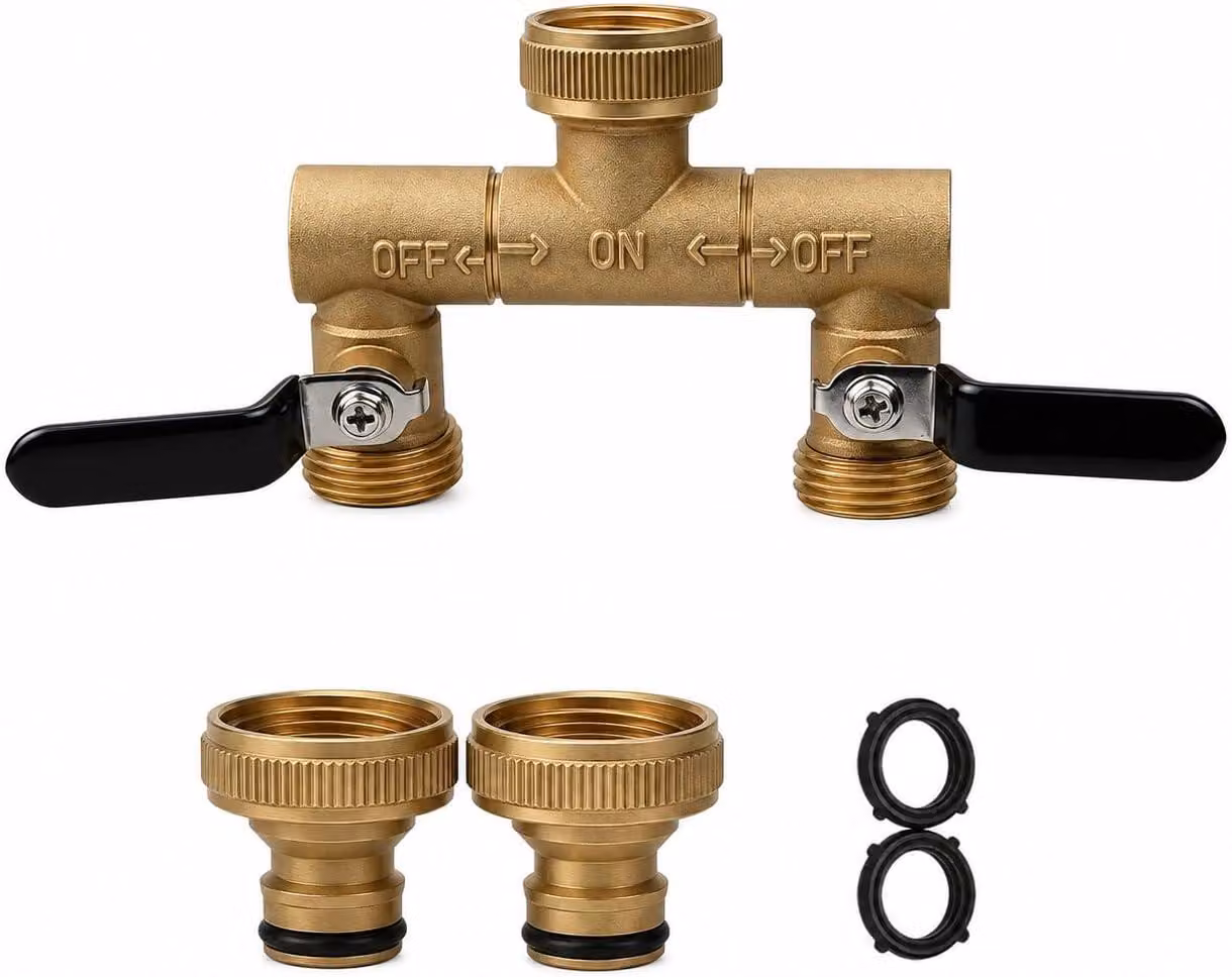 Distributore di acqua a 2 uscite, attacco G3/4", in ottone, per irrigazione del giardino