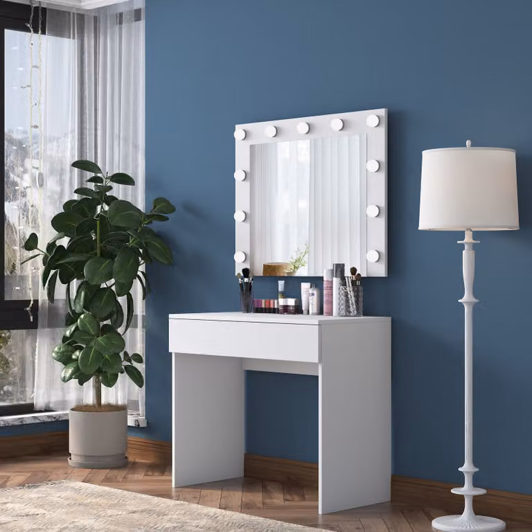 Skye Decor, BJ120 - 2916, toletta, pannello truciolare rivestito al 100% in MELAMMINA di classe E1, bianco, 90 x 45 x 76,8 cm