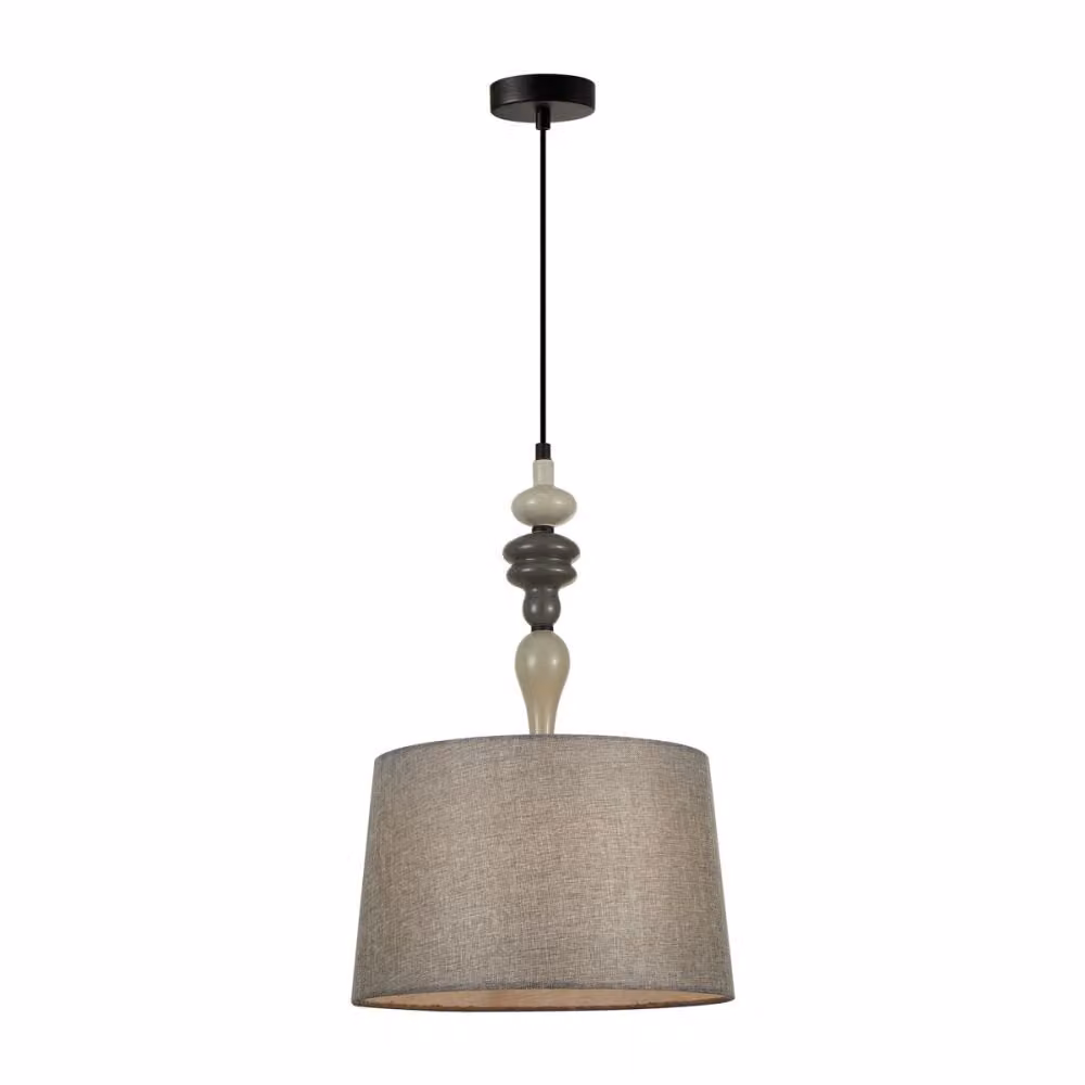 Lampada a sospensione classica per soggiorno camera da letto nero-grigio con paralume in tessuto Ø34cm elemento decorativo 1xE27 60W NEROM Italux