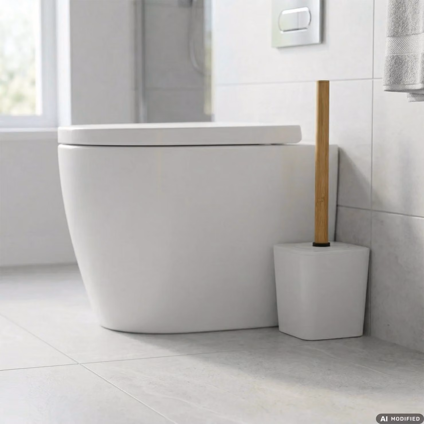Portascopino con scopino in polistirene bianco e manico in bamboo Vestiamo Casa H 38 x L 11,5 x P 11,5 cm – 2