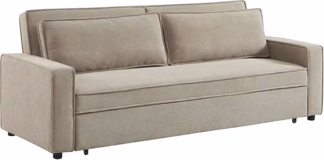 Divano letto SWEEEK a 3 posti in velluto beige con struttura in legno massello e funzione letto estraibile per soggiorno – 1