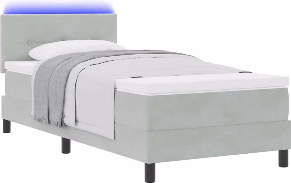 Letto a Sorgente LED con led Grigio chiaro 100 x 200 cm Velluto