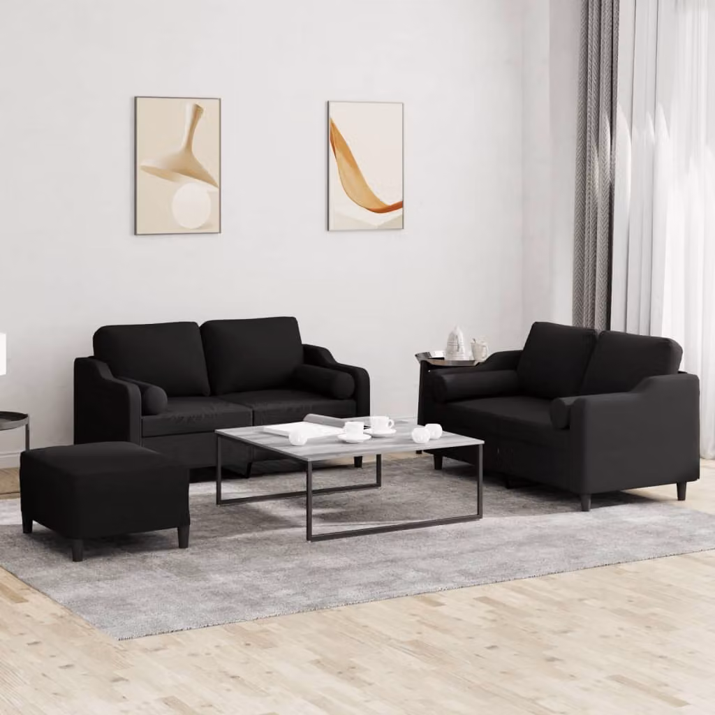 Maison Exclusive - Set divano a 3 pezzi con cuscini in tessuto nero