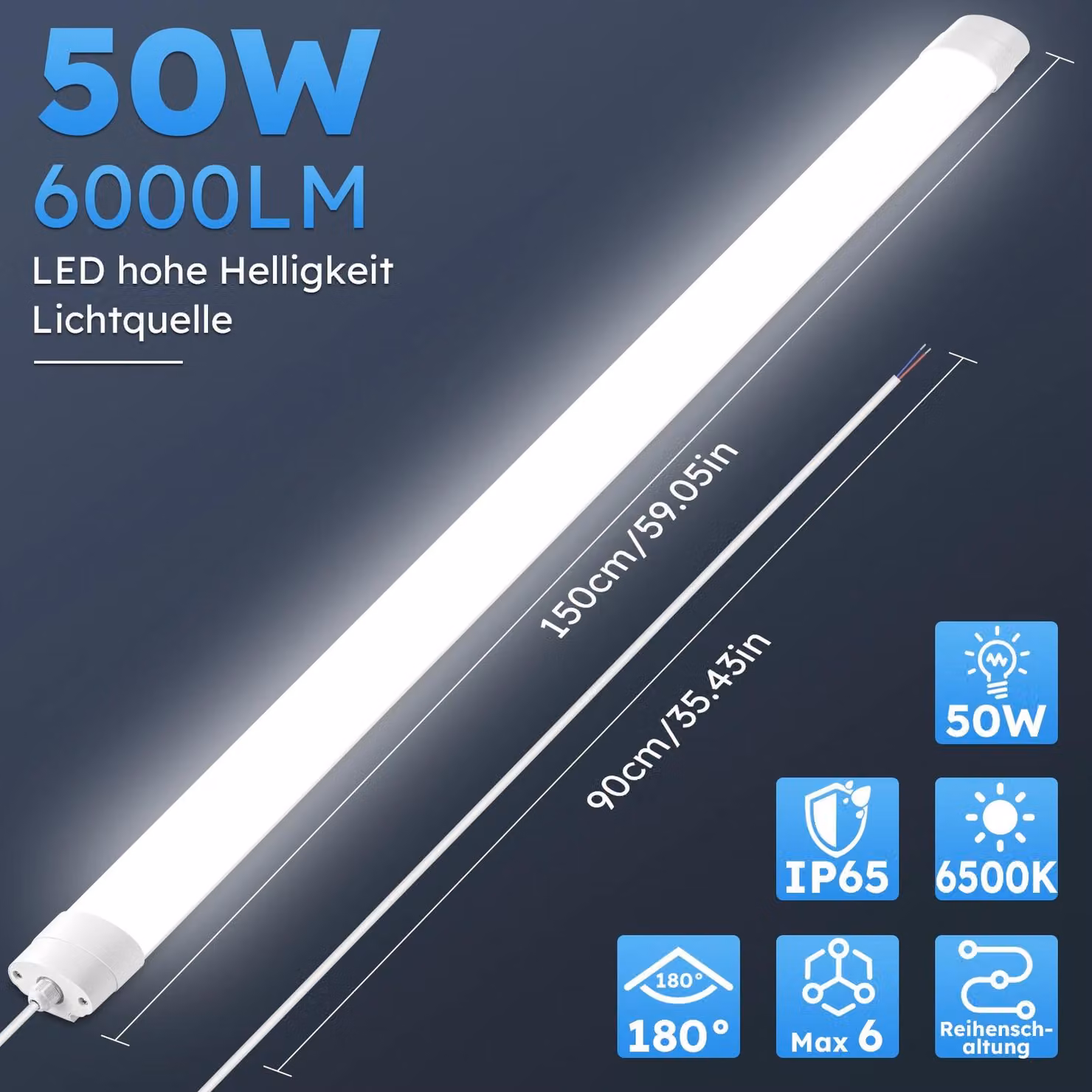 Lampada a LED - Lampada a LED lineare collegabile - 50 W - 150 cm - 4500 K - 220–240 V - Confezione da 5 pezzi
