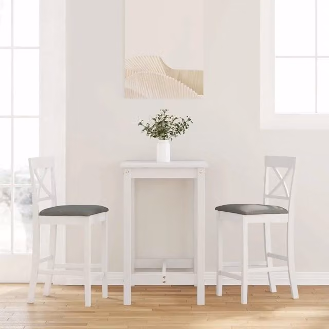 Set di 2 sgabelli da bar vidaXL in legno di Hevea con cuscini in tessuto bianco e grigio per soggiorno e sala da pranzo