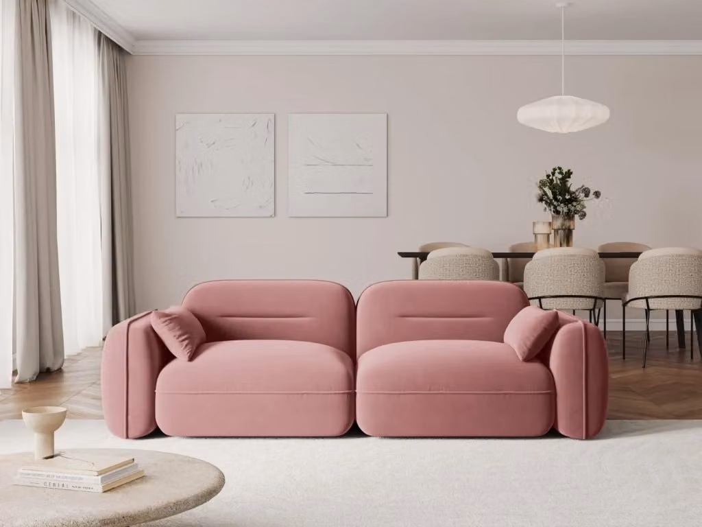 Divano modulare Sydney Cosmopolitan Design a 3 posti in velluto rosa L: 230 cm, P: 70 cm, H: 70 cm – 2