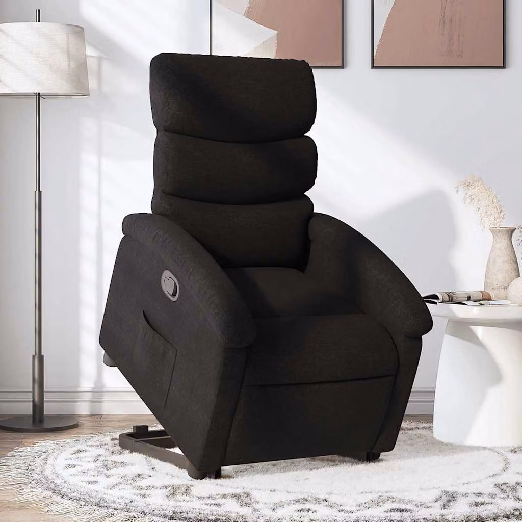 vidaXL Poltrona Alzapersona Reclinabile Nera in Tessuto con Supporto Elettrico e Braccioli – 1