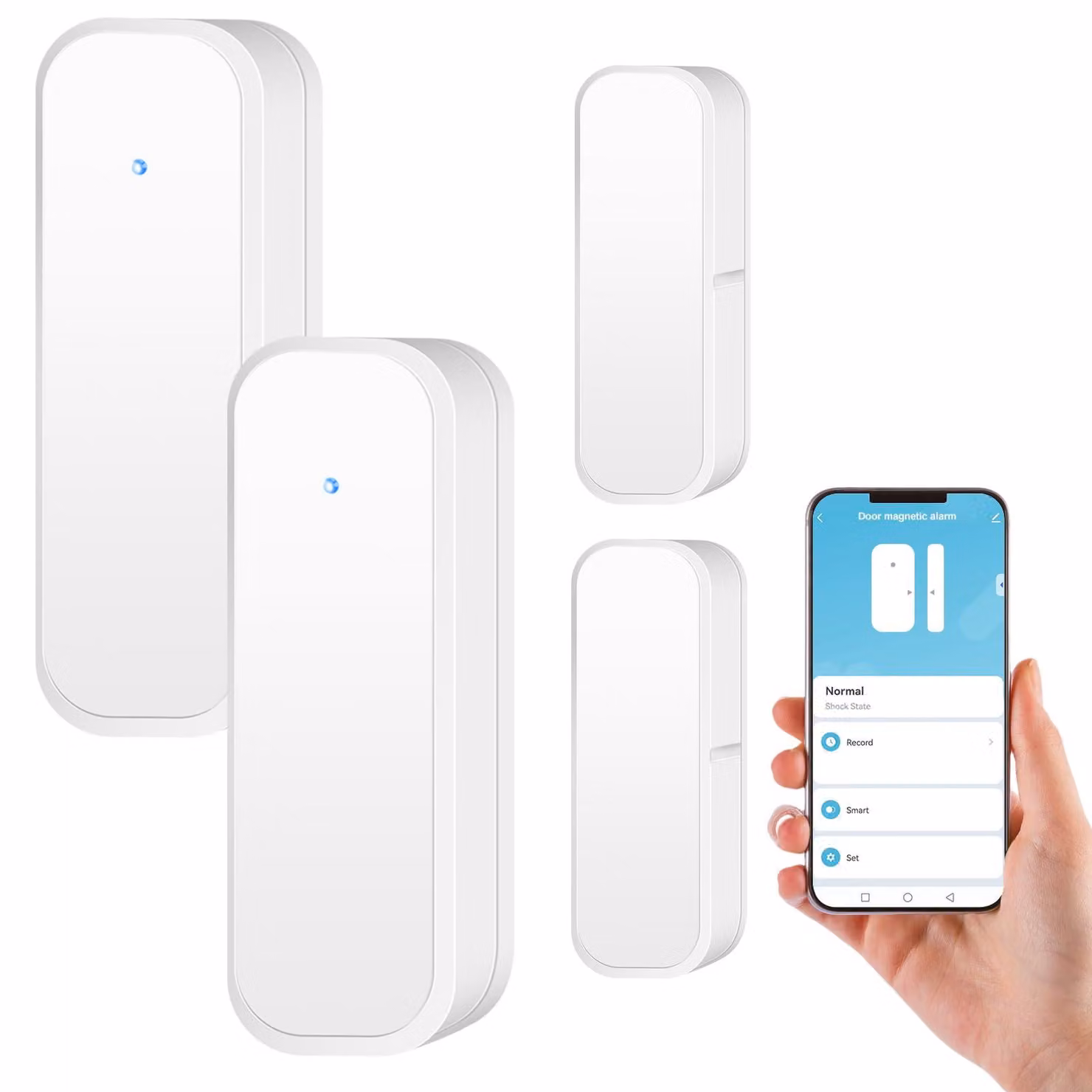 Set di 2 sensori intelligenti per porte/finestre, sensori per porte Wi-Fi con notifiche tramite app