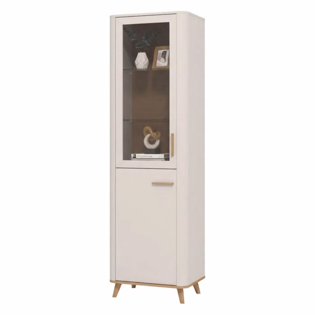 Vetrina Espositore DMORA con Ante in Vetro e 4 Ripiani, Colore Beige e Rovere, L: 40 cm, P: 40 cm, H: 193 cm – 2