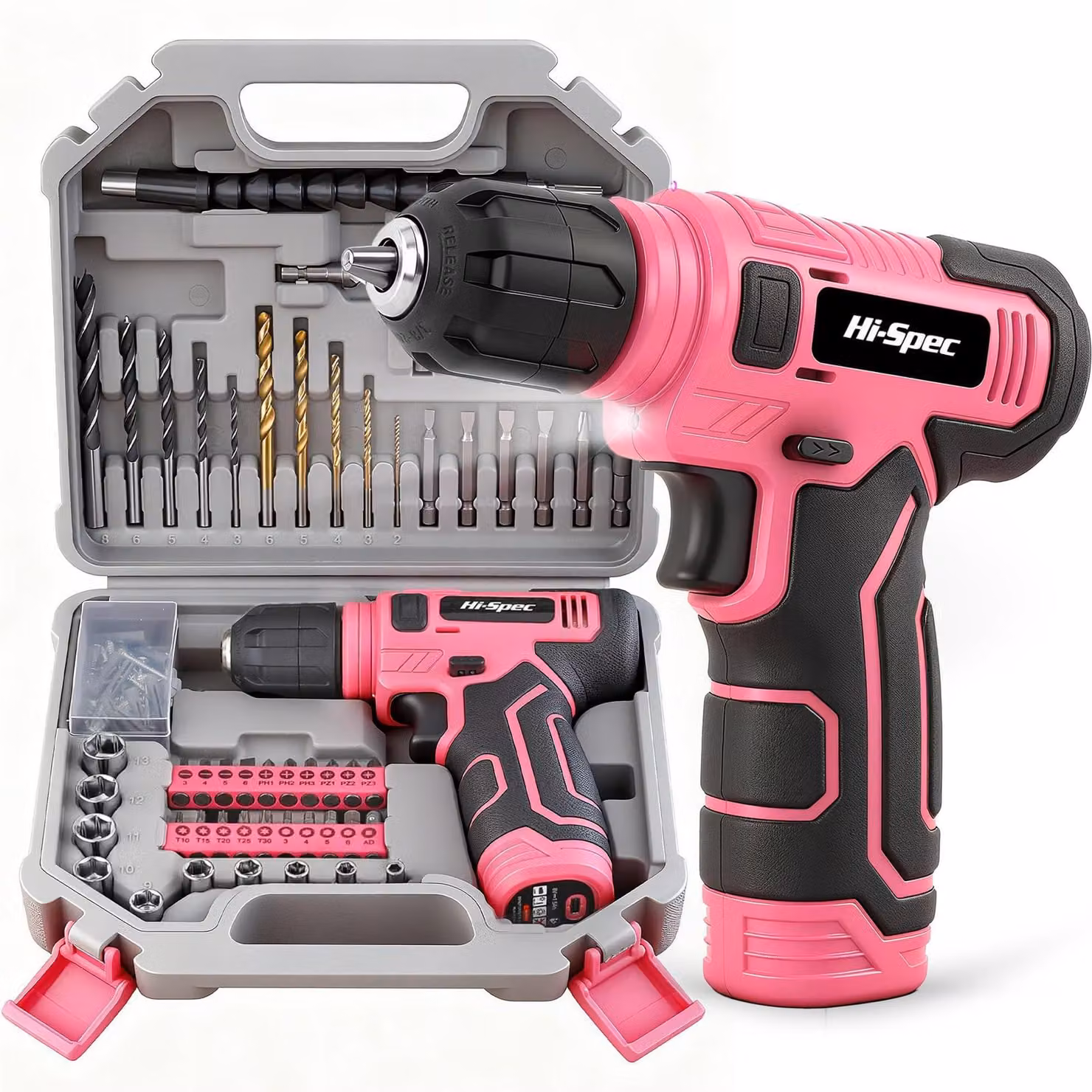 Trapano a batteria - Set trapano a batteria 8V - Rosa - Punte e viti - Casa e giardino