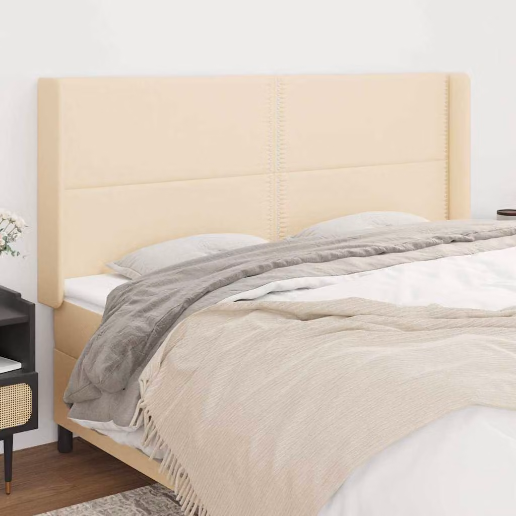 Testiera ad orecchio vidaXL in tessuto beige con struttura in legno L: 183 cm, P: 16 cm, H: 118/128 cm