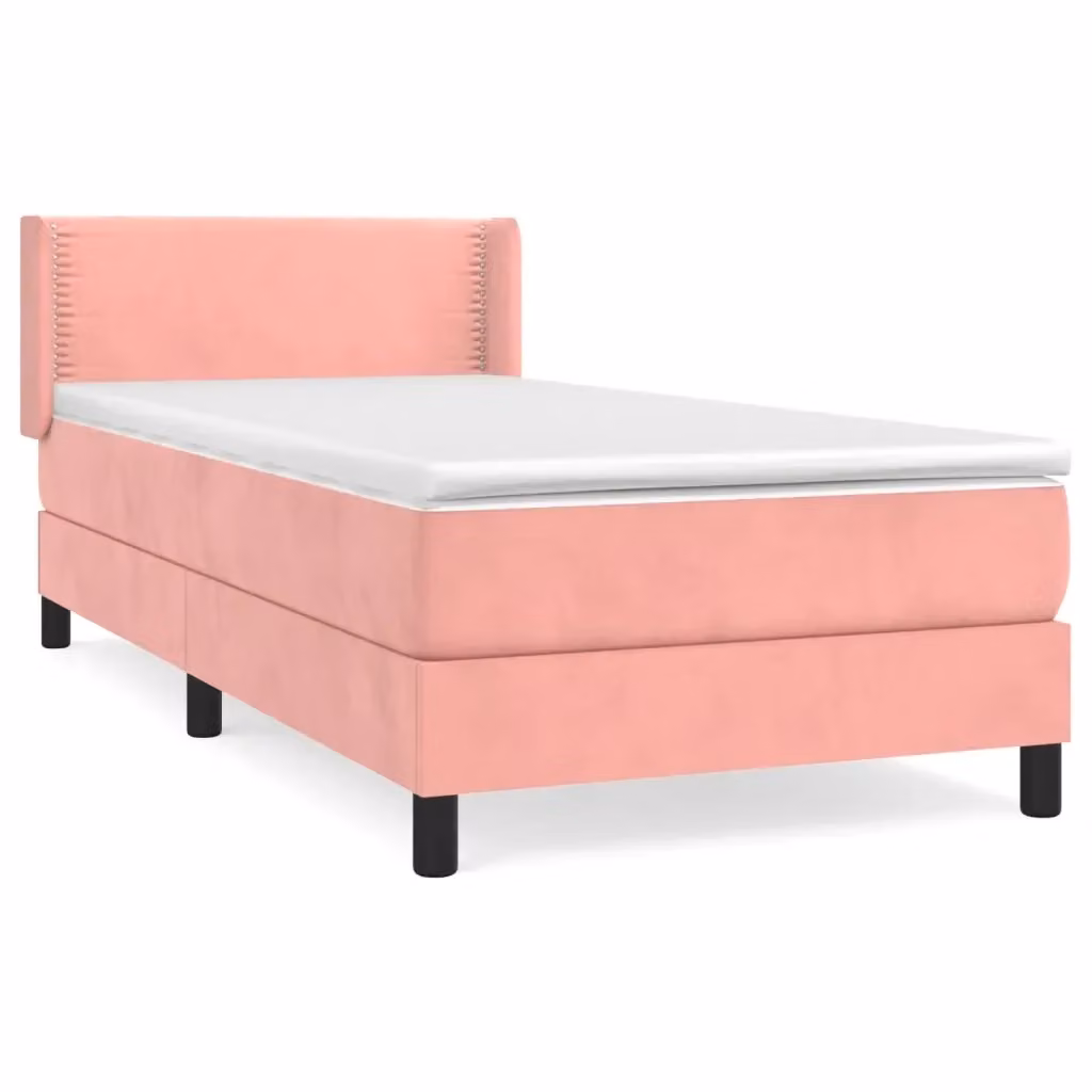 Letto con Giroletto a Molle e Materasso Ibrido vidaXL in Velluto Rosa e Bianco L/P/H: 200 x 100 x 88 cm – 2
