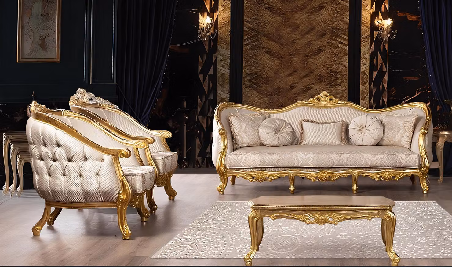 Barock Sofagarnitur 3+1+1 Sitzer Chesterfield Sofa Sofas Sessel Sitz Garnitur