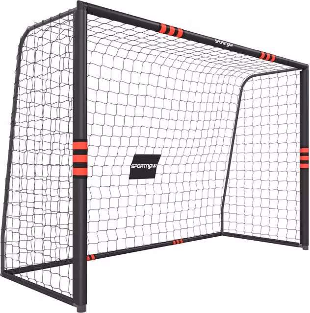 Porta da calcio per giardino 300 x 200 cm. Robusta porta da esterno con rete, imbottitura, picchetti di fissaggio a terra e rivestimento antiruggine.