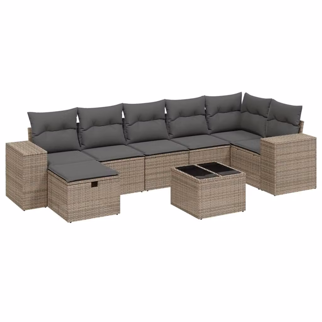 Set Divano da Giardino 8 pz con Cuscini Grigio in Polyrattan