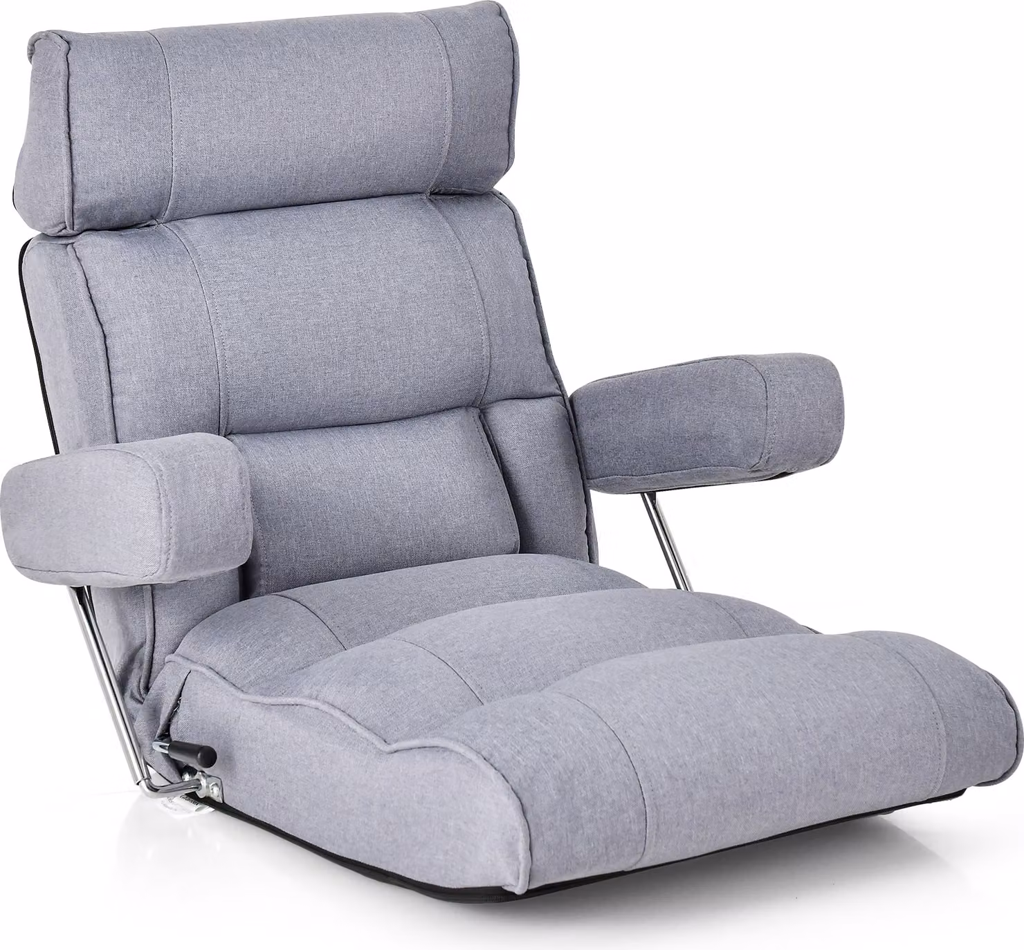 COSTWAY Sedia da terra pieghevole, poltrona lounge con schienale regolabile in continuo, poggiatesta regolabile a 6 livelli, supporto lombare grigio