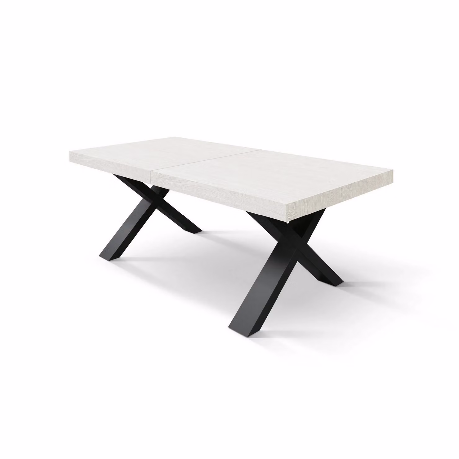 Tavolo allungabile AMALFI in legno bianco frassinato e gambe a X antracite, allungabile 180×90 cm – 260×90 cm