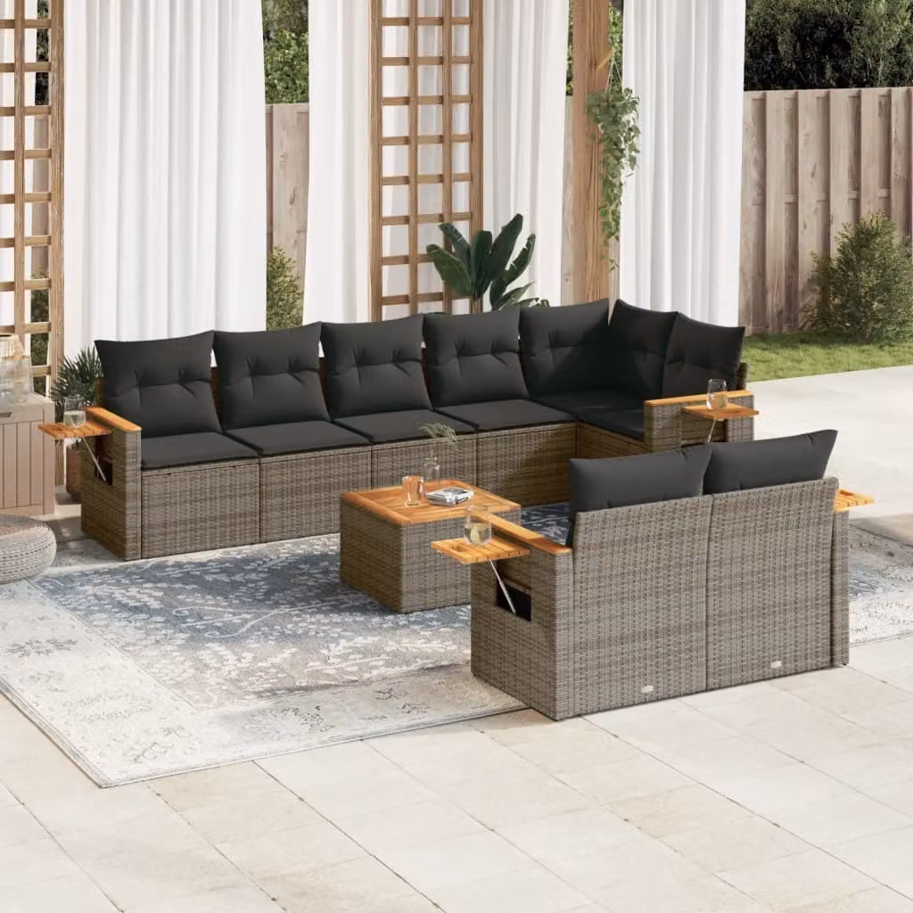 Maison Exclusive - Set Divano da Giardino 9 pz con Cuscini Grigio in Polyrattan