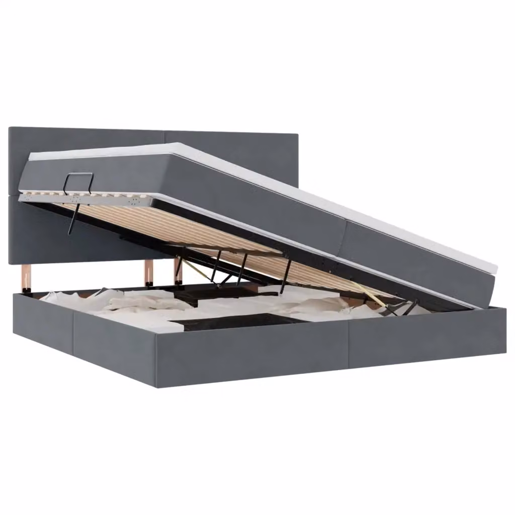 Letto con contenitore e materasso vidaXL in tessuto grigio con base a sollevamento L/P/H: 204 x 200 x 200 cm – 2