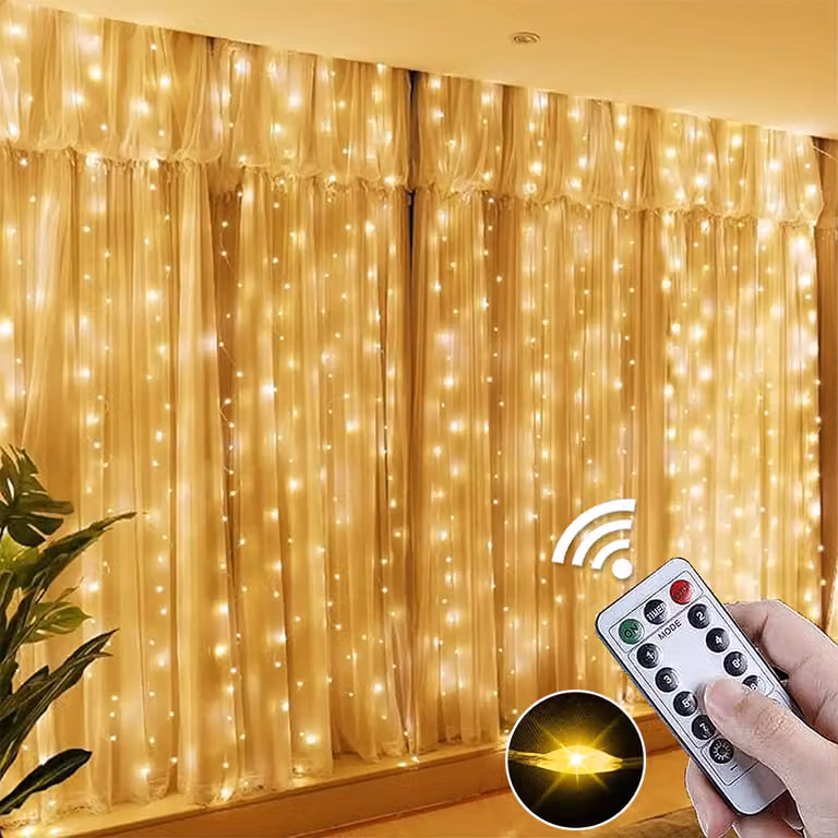 3x1M 100LEDs LED luci fiabesche bianco caldo con 8 modalità e timer festa interna giardino finestra parete decorazione natalizia luci tenda PVC