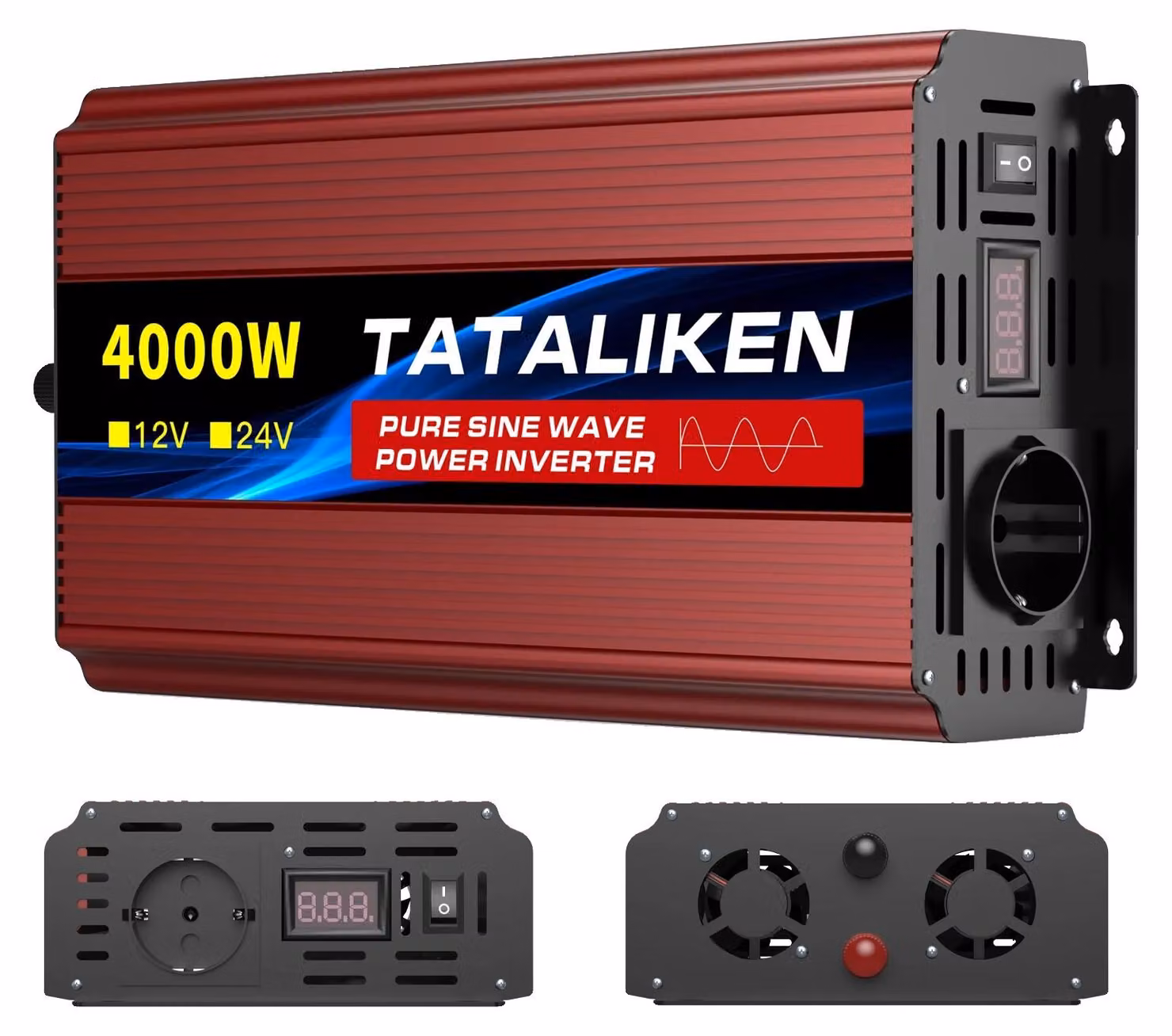 Inverter a onda sinusoidale pura, uscita 220V AC, display LCD, 12V 4000W, 220V, 50Hz, modello per l'Europa