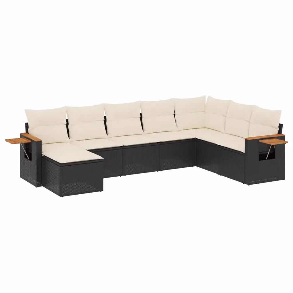 vidaXL Set Divani da Giardino a L in Polyrattan Nero con 8 Cuscini e Tavolino da Esterno – 2
