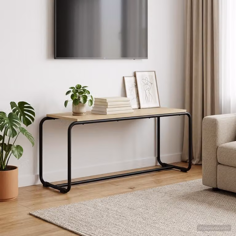 Supporto TV moderno vidaXL in legno e metallo, colore marrone Rovere Sonoma, L 98 cm x P 35,5 cm x H 42 cm