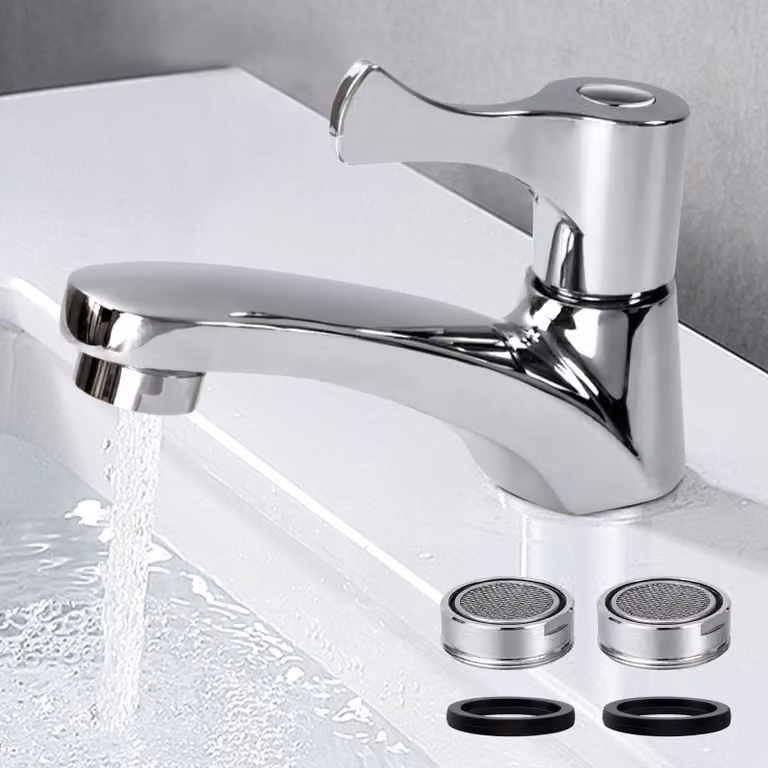 Rubinetto monocomando per acqua fredda - Miscelatore per acqua fredda - Sostenibile e sicuro - Argento - Rubinetti per lavabo - Ideale per bagno e cucina - 2 filtri...