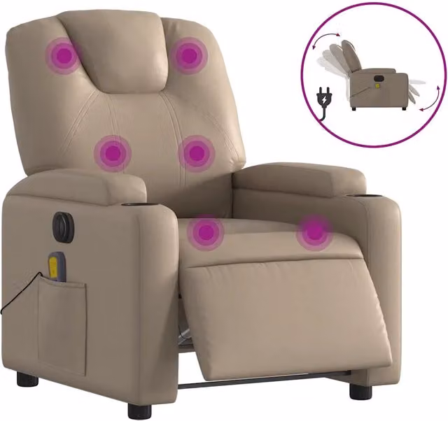 Poltrona | Sedia Relax Reclinabile Massaggio Elettrica Cappuccino Similpelle