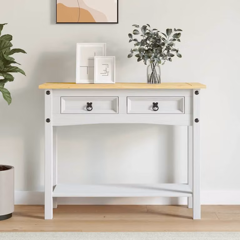 vidaXL Tavolo Console in Pino Messicano Bianco e Marrone L 90 cm, P 34,5 cm, H 73 cm