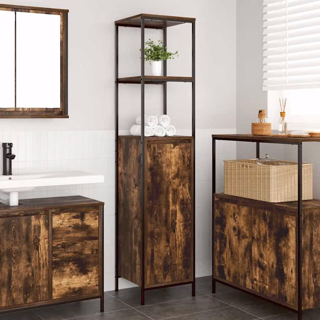 Mobile da bagno vidaXL con ripiani e ante in rovere fumo, L/P/H: 36 x 35 x 165 cm