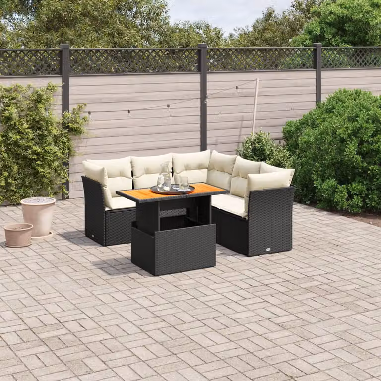 vidaXL Set Divani da Giardino a L 5 pz con Cuscini e Tavolino Nero