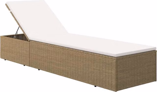 Lettino prendisole da esterno HELLOSHOP26 in resina intrecciata marrone e bianco con schienale regolabile per giardino e terrazzo