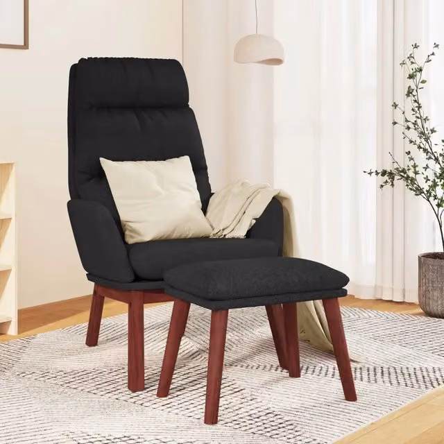 Poltrona Relax con Poggiapiedi vidaXL in Tessuto Nero con Schienale Imbottito e Braccioli – 1