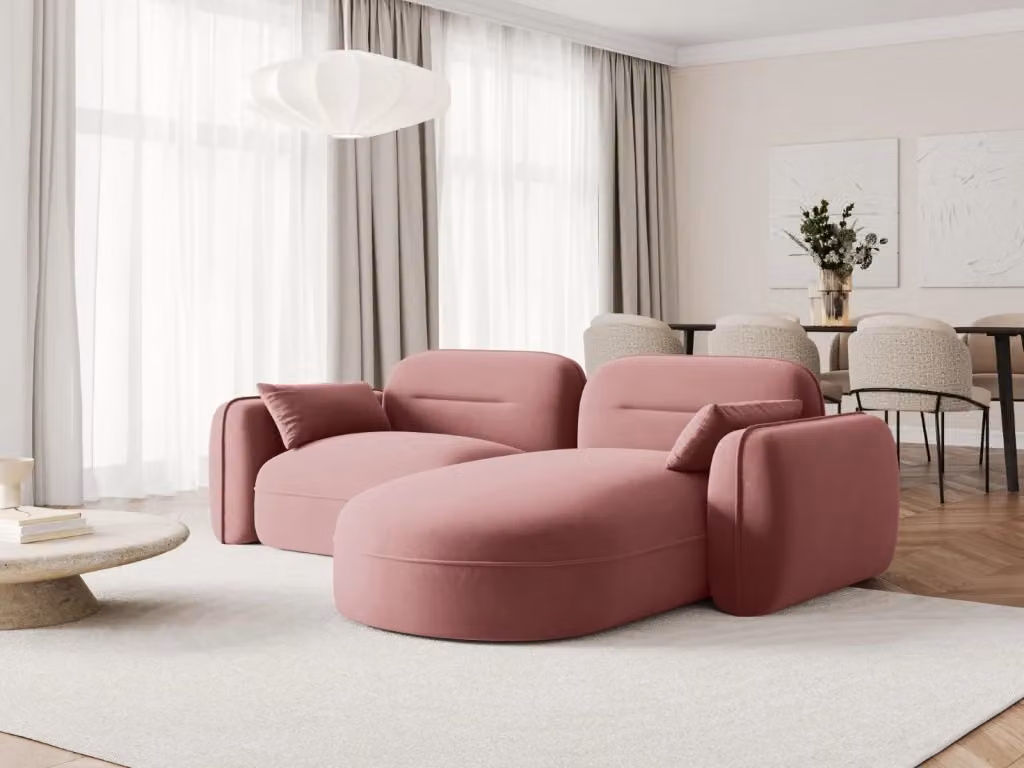 Divano angolare modulare Sydney Cosmopolitan Design a 3 posti in velluto rosa con orientamento destro L/P/H: 230 x 140 x 86 cm – 2