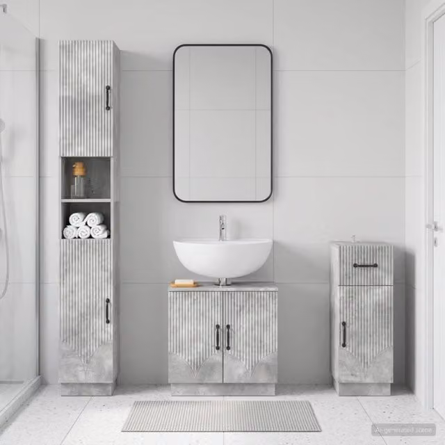Set di armadietti da bagno in 3 pezzi HOORN Grigio Cemento 3417876