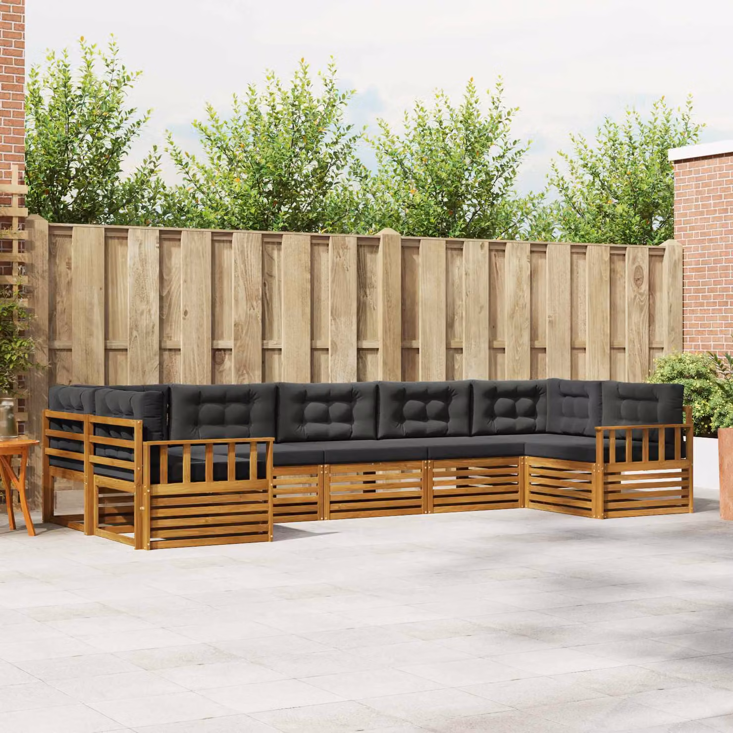 vidaXL Set di divani da esterno a L in legno di acacia, 7 pezzi, Beige e Antracite