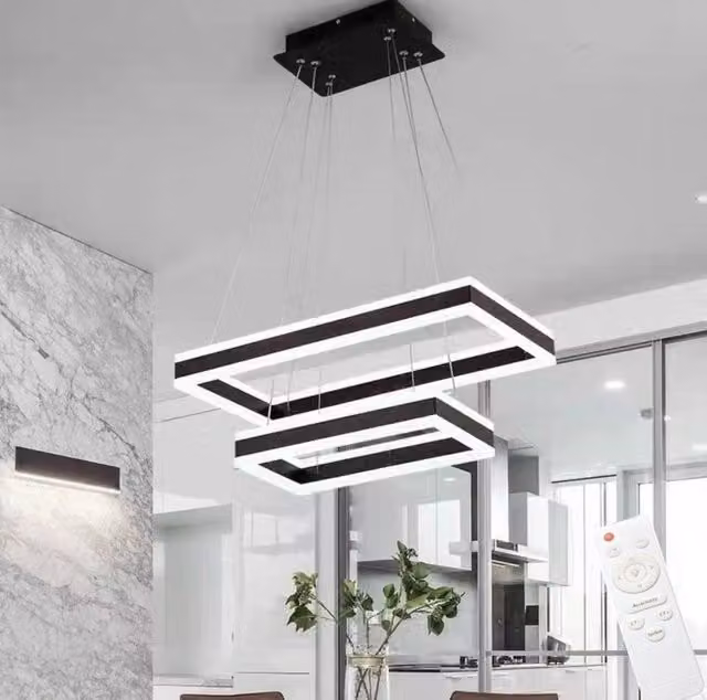 Lampadario a sospensione LED con illuminazione interna dimmerabile a tre tonalità di luce, 64W, per interni domestici e commerciali